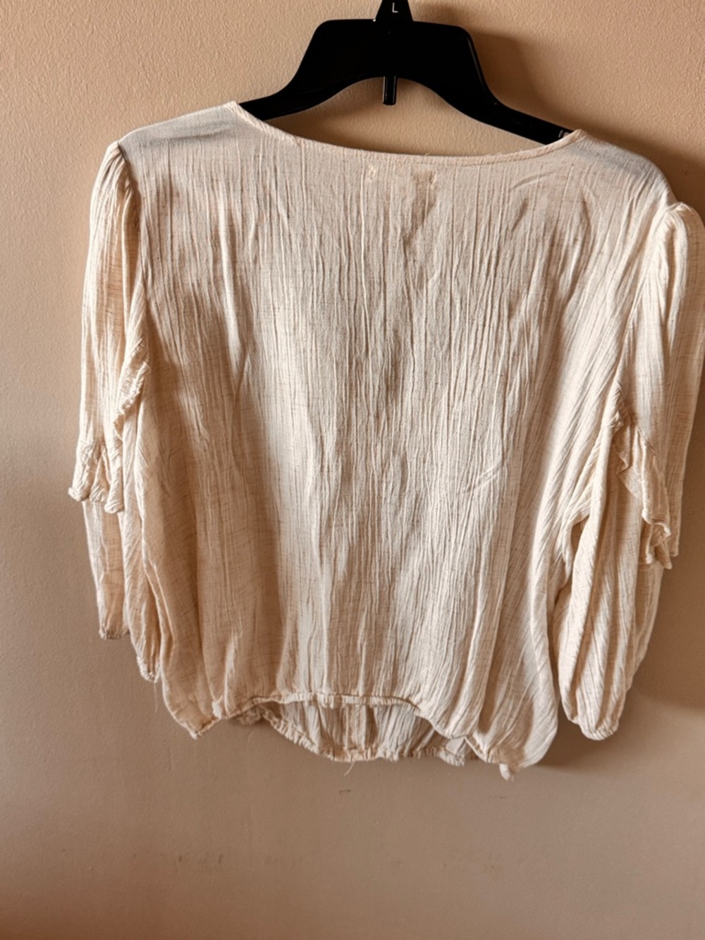 Max Studio Cream Ruffle-Trim V-Neck Blouse - Picture 4 of 4